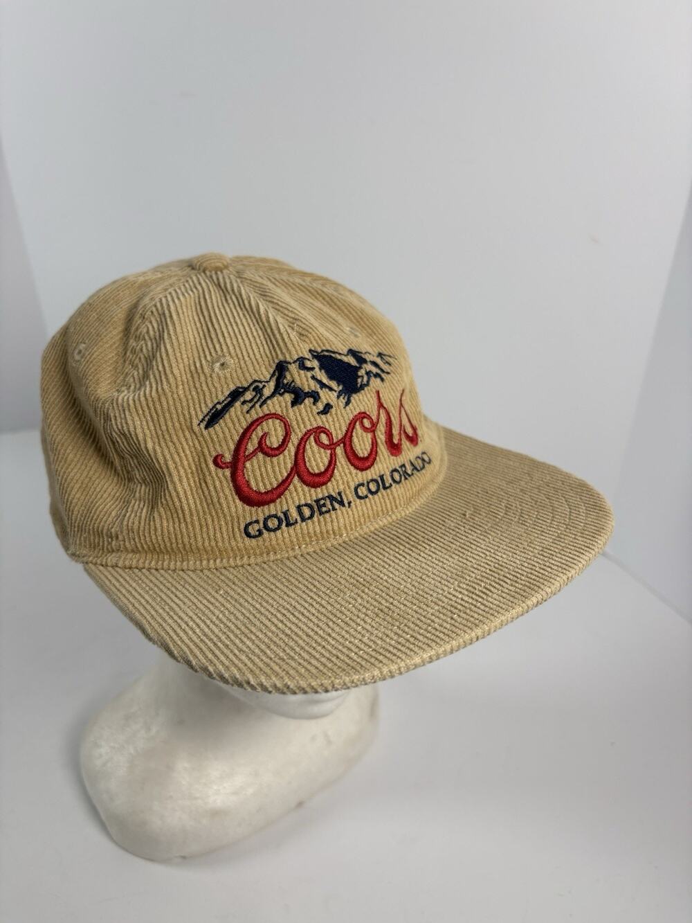 Coors Banquet Corduroy Hat Tan Golden Colorado Mountain Embroidered Brewery Cap